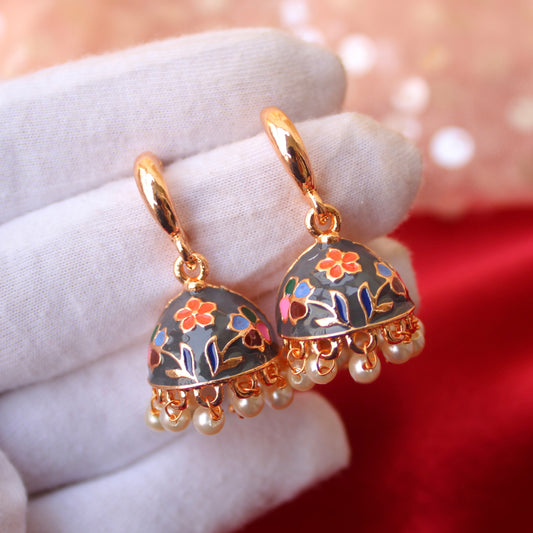 Grey Mini Meenakari Jhumki