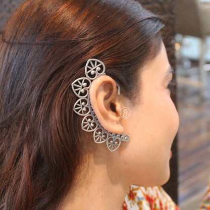 Outstanding Oxidised Silver Pair of Ear-cuffs