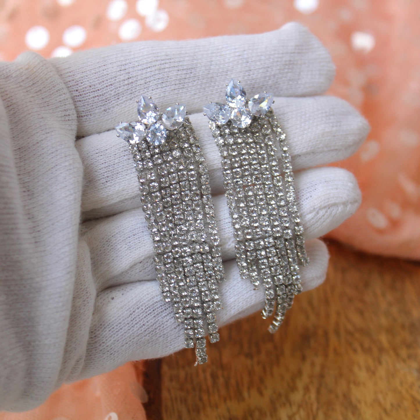 Silver Diamonds Embellished Light Weight Long Earrings