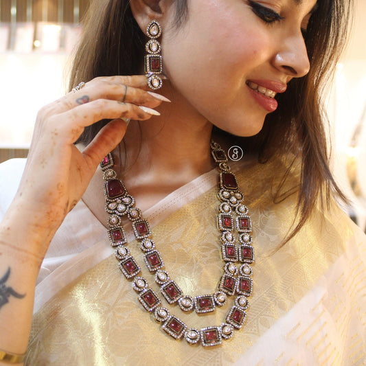 Gorgeous Ruby Stones Double Layered Necklace Set