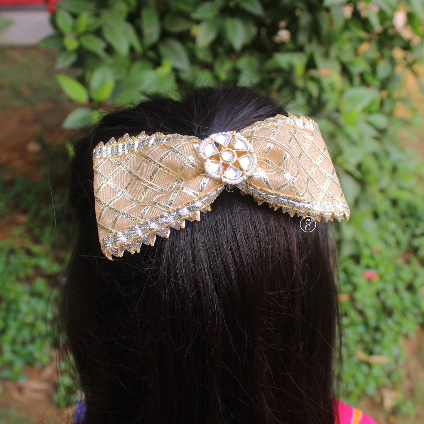 Golden Beige Ethnic Hair Bow
