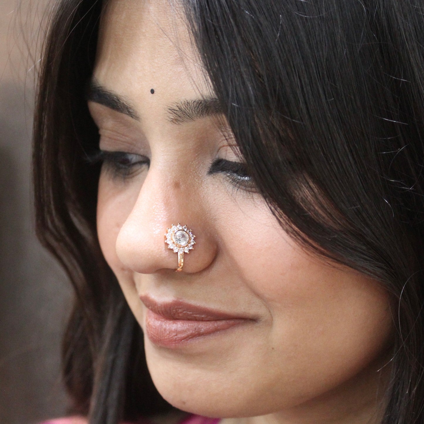 Rose Gold CZ Floral Press-On Nose Pin (Non-Pierced Nath)