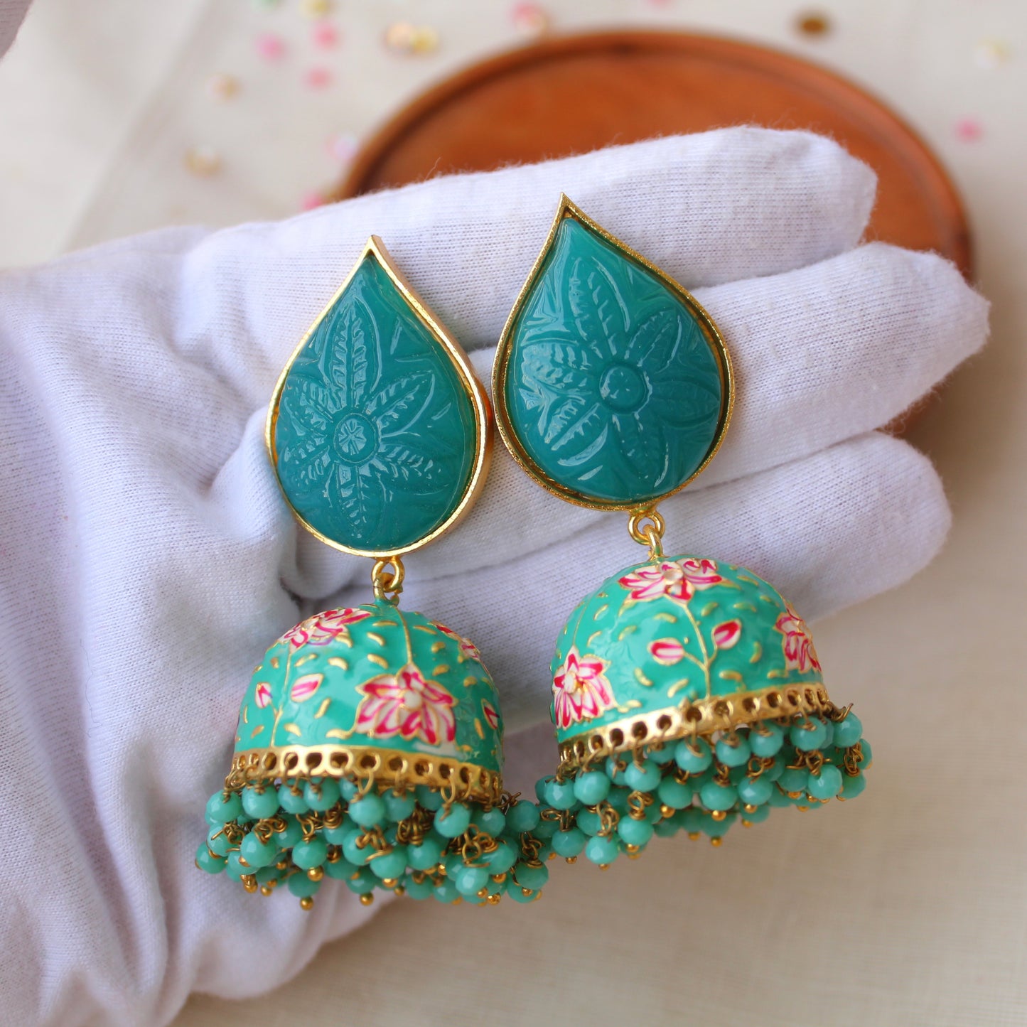 Premium Teal Blue Jhumki Earrings