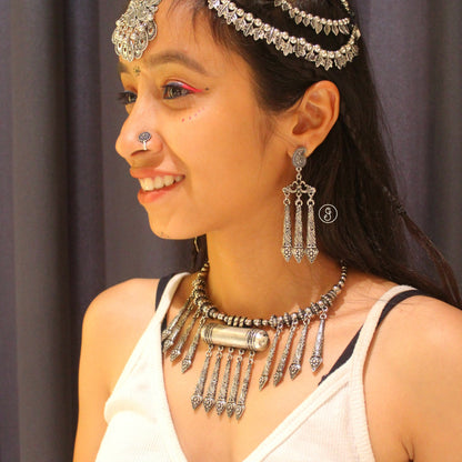 Unique Oxidised Silver Choker Necklace Set