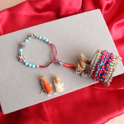 Oxidised Silver Rakhi For Bhai & Bhabhi