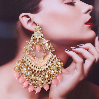 Stunning Pink Chandelier Design Long Earrings