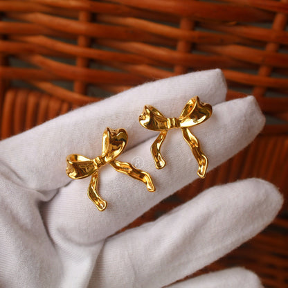 Cute Bow Anti-Tarnish Golden Studs