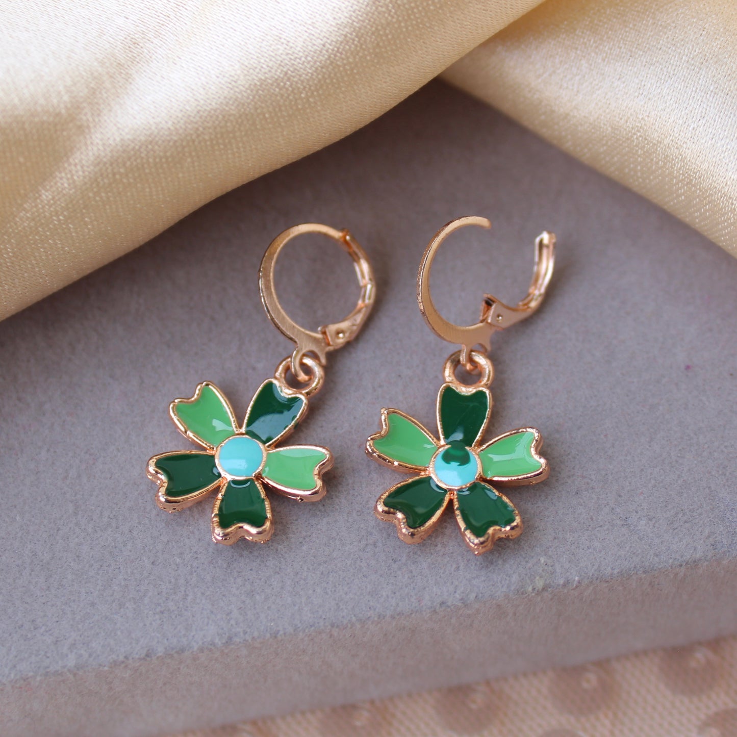 Mini Hoop Earrings With Pretty Flower Charms