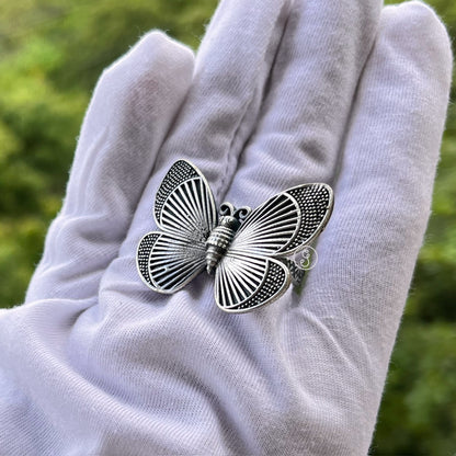 Butterfly Design Oxidised Silver Adjustable Ring