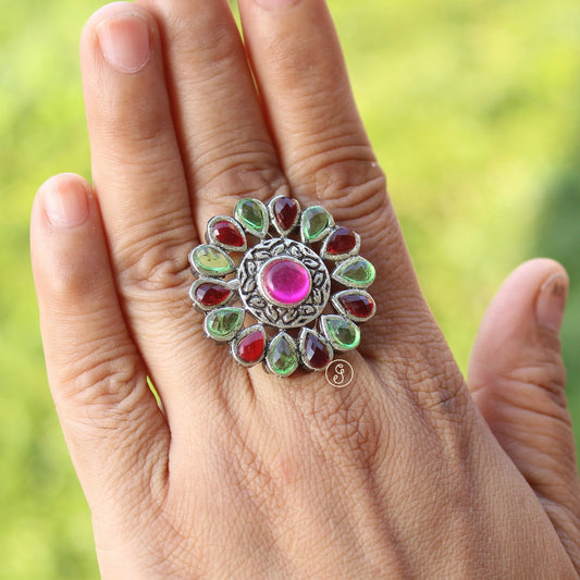 Traditional Design Colourful Adjustable Ring