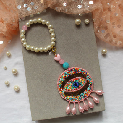 Stretchable Pearl Bracelet with Evil Eye Detachable Charm