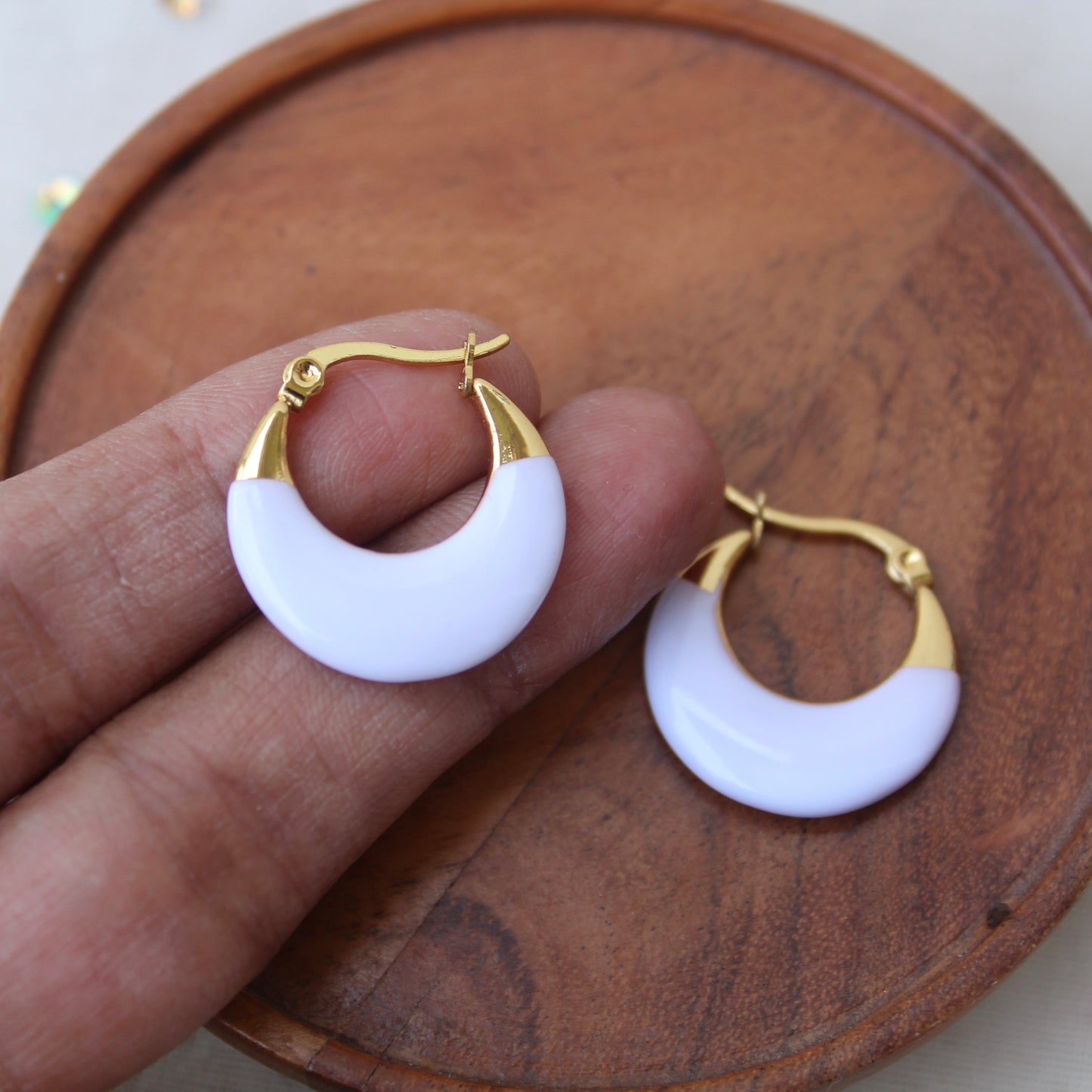 Pretty Anti-Tarnish White Hoops Earrings