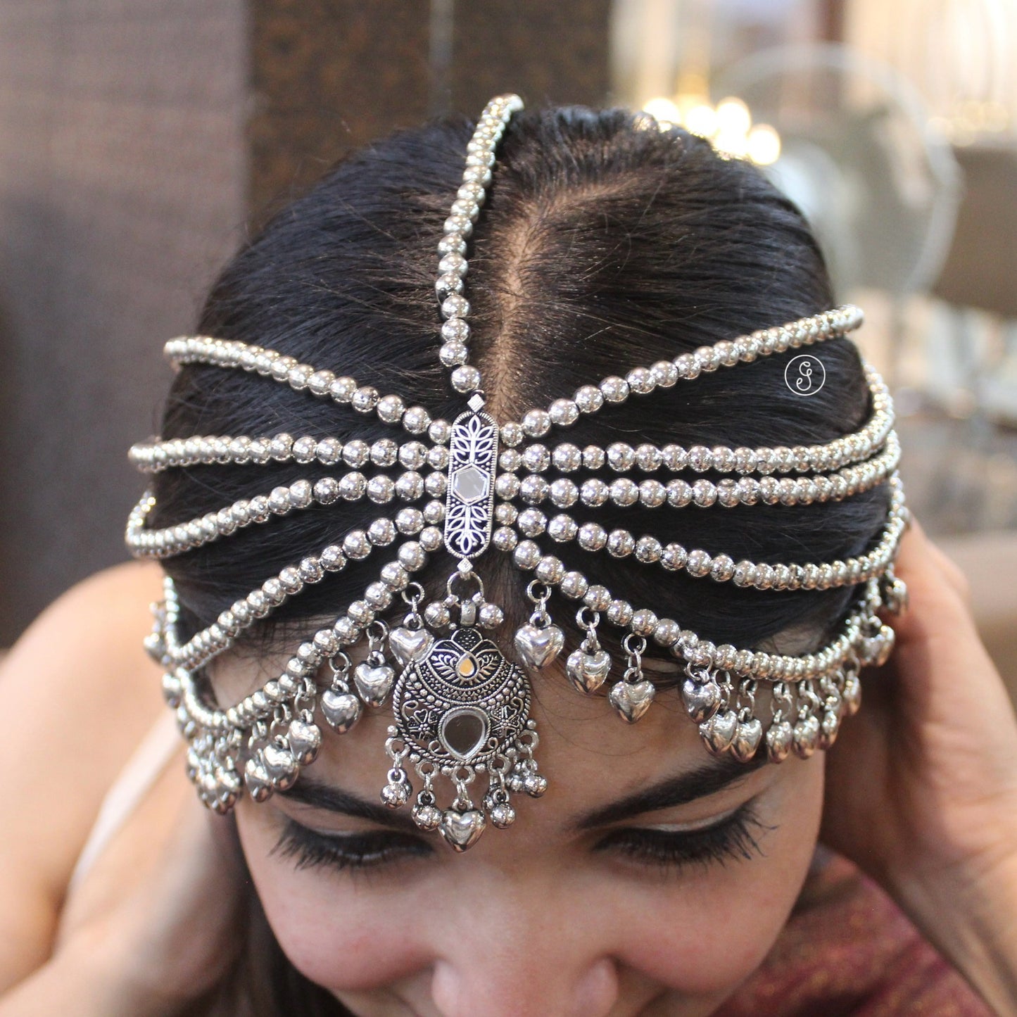 Oxidized Multi-Layered Damini Style Maang-Tika