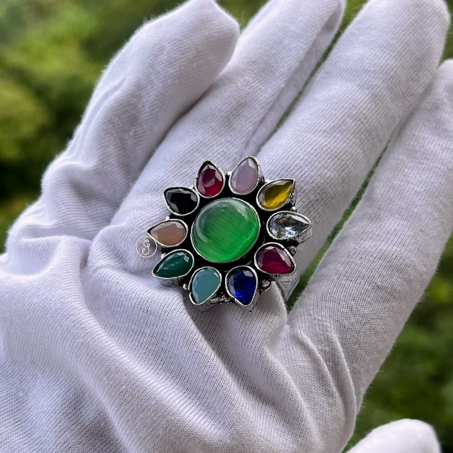 Semi Precious Multi-Stones Work Adjustable Ring