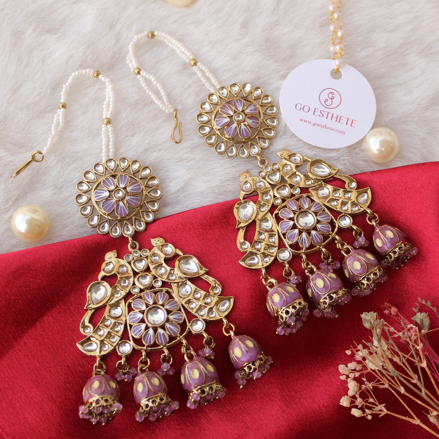 Classic Kundan Work Long Earrings With Ear-Chain