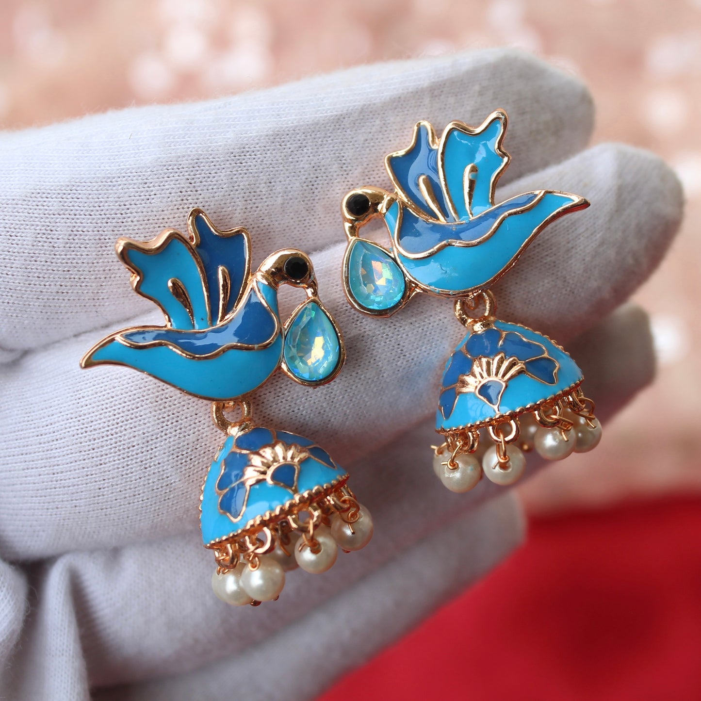 Blue Mini Meenakari Jhumki Earrings