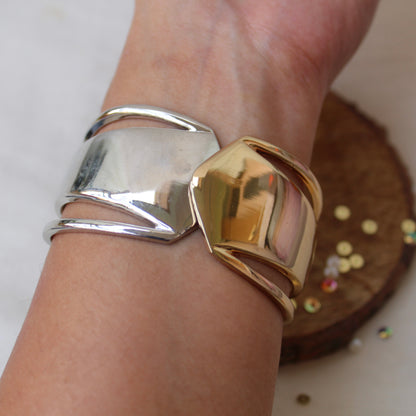 Silver & Golden Dual tone Statement Bracelet