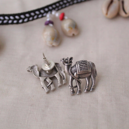 Oxidised Silver Camel Motif Studs