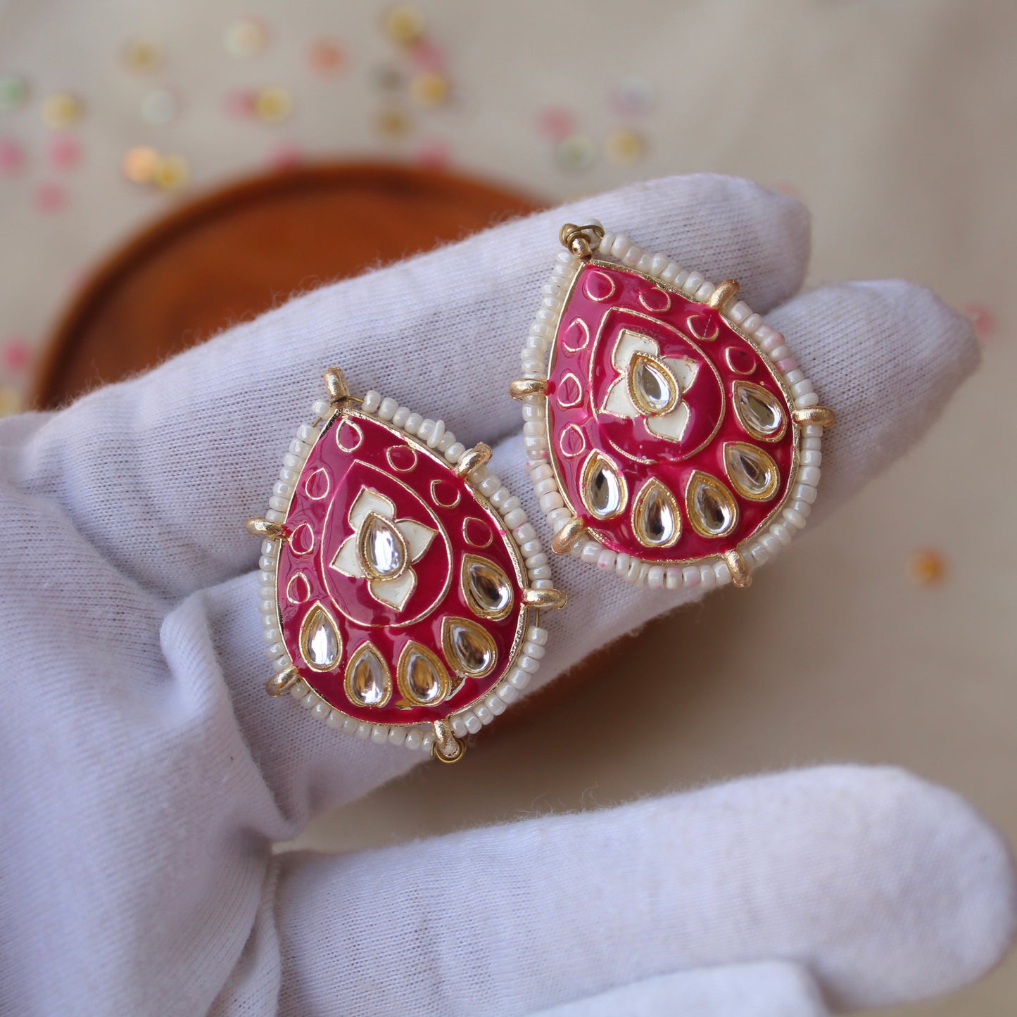 Pretty Magenta Meena & Stones Work Studs