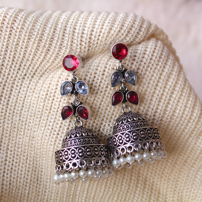 Red & White Stones Work Classic Jhumki