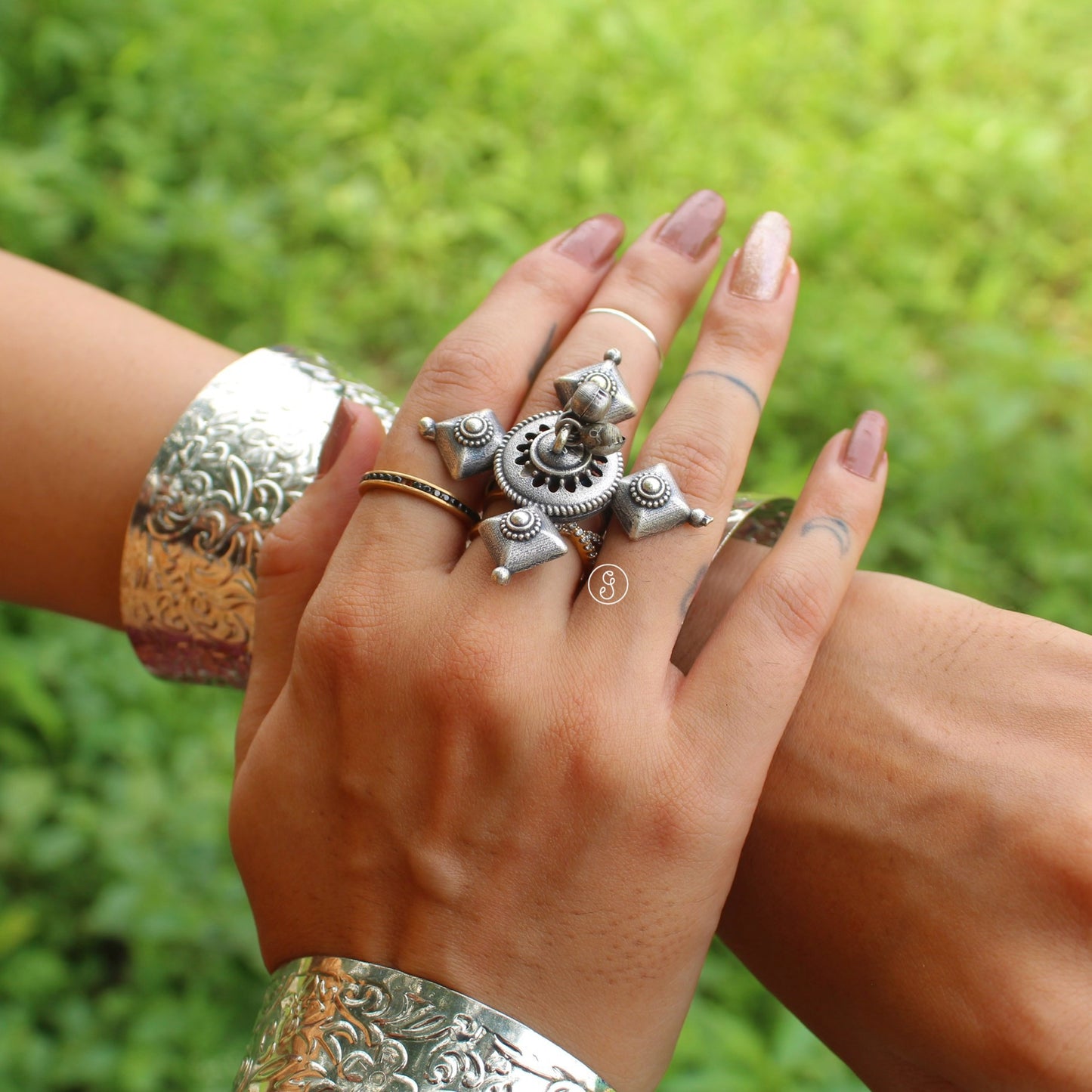 Beautiful Oxidised Silver Antique Adjustable Ring