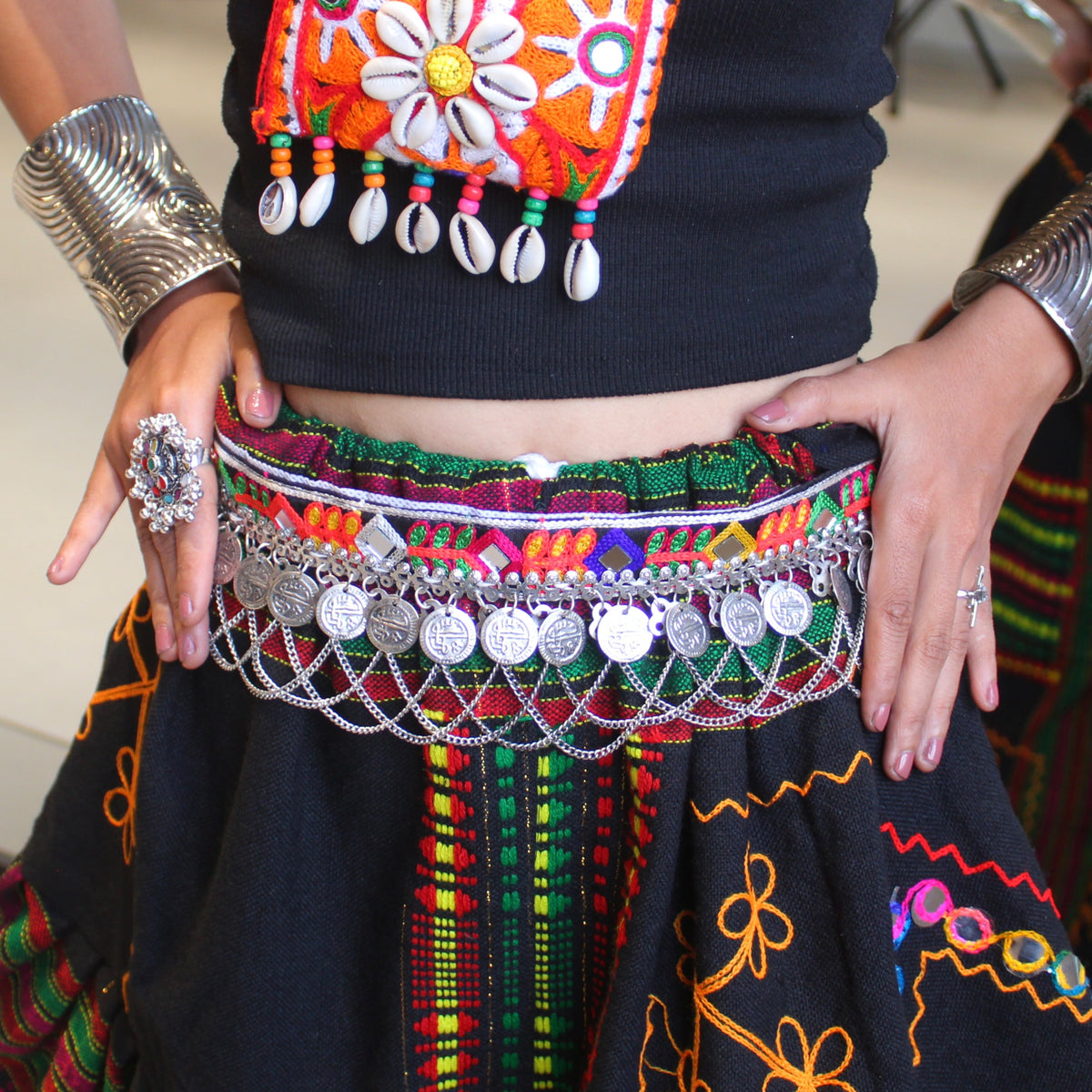 Beautiful Gamthi Look Waist-belt With Coins & Chains