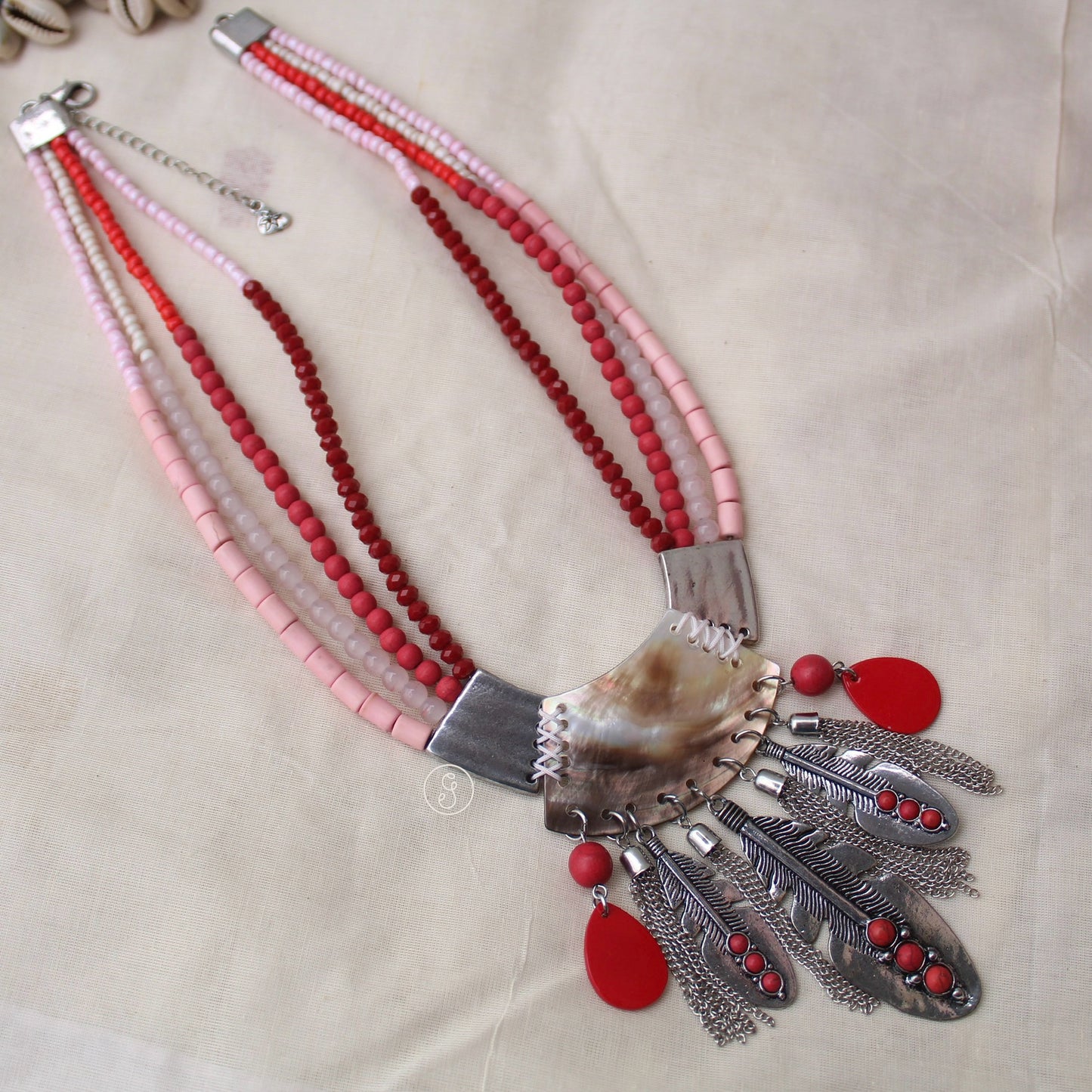 Red Beads & Tassels Work Designer Necklace