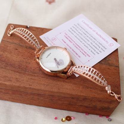 92.5 Pure Silver Rose Gold Toned Wrist Watch