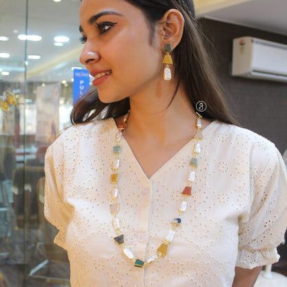 Stunning Stones Studded Brass Long Necklace Set