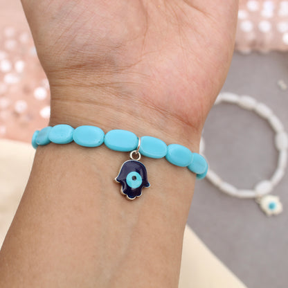 Blue Evil Eye Hamsa Hand Stretchable Bracelet