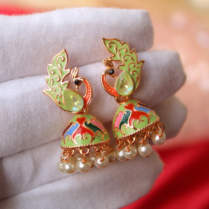 Mint green Peacock Design Mini Jhumki