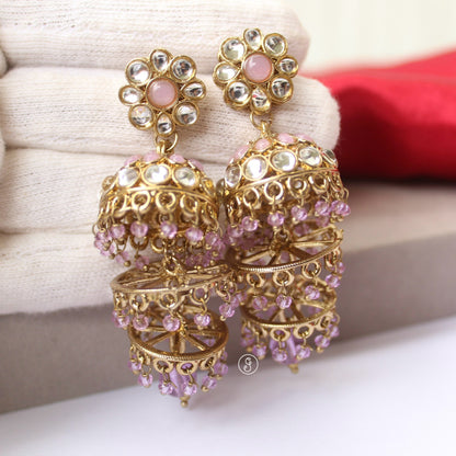 Lavender Multi-Layered Jhumki Earrings