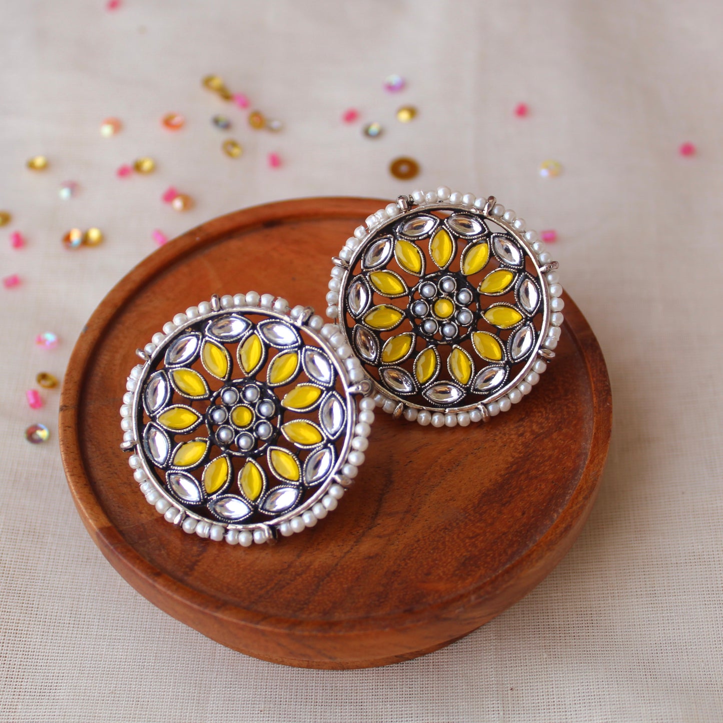 Elegant Silver & Yellow Colour Big Sized Studs