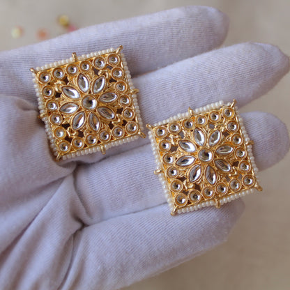 Stunning Square Shaped Golden Ethnic Studs