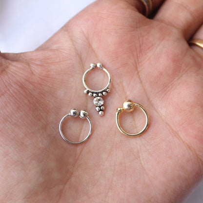 (Set of 3)Golden, Silver & Oxidised Silver Nose-Ring