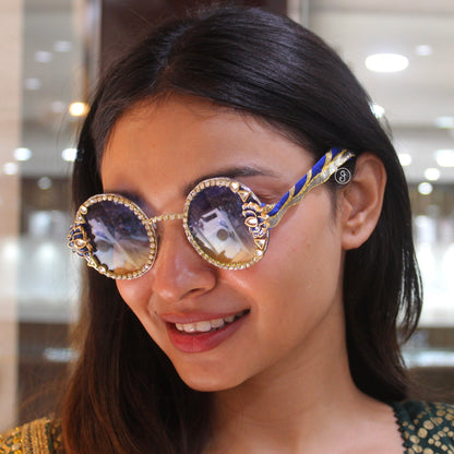 Blue Crystal Embellished Statement Sunglasses