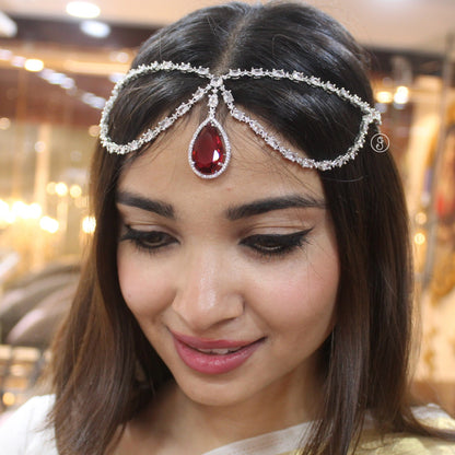 Ruby Stone & Cz Diamonds Work Designer Necklace Set