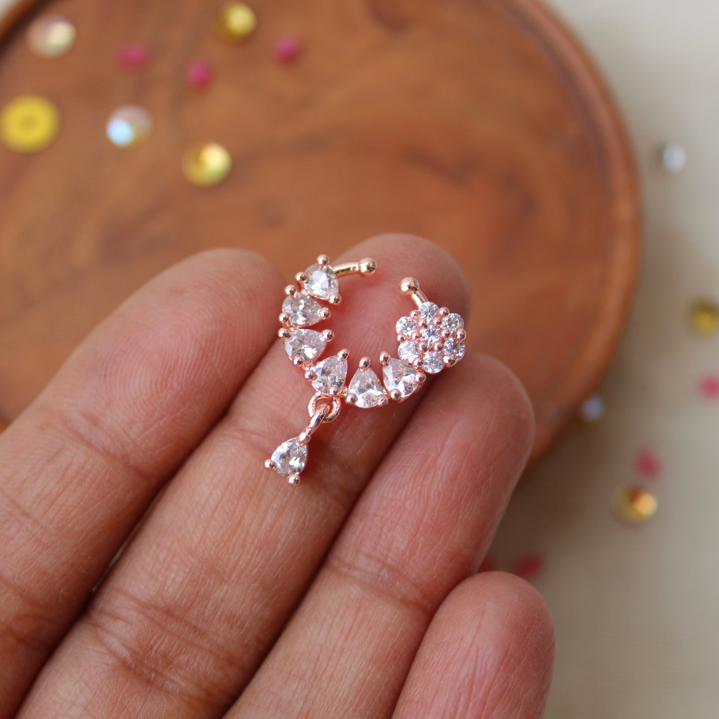 Rose Gold CZ Diamonds Work Mini Nath/Nose Ring