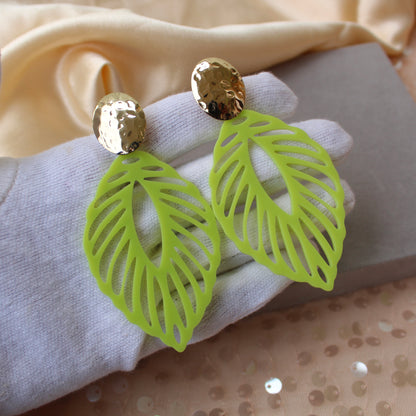 Green Long Yet Lightweight Leafy Earrings