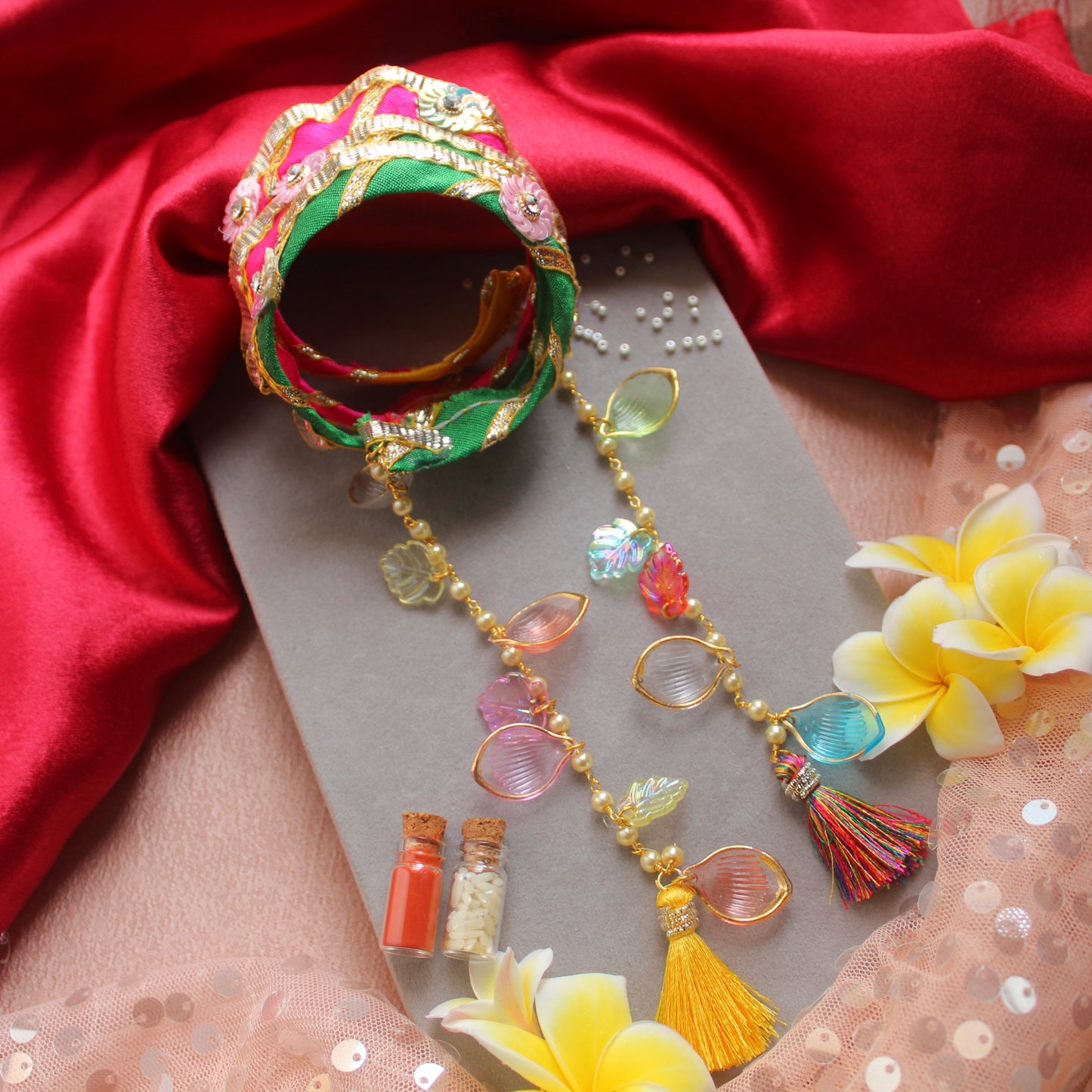 Designer Kundan Bhaiya-Bhabhi Rakhi with Lumba Bracelet
