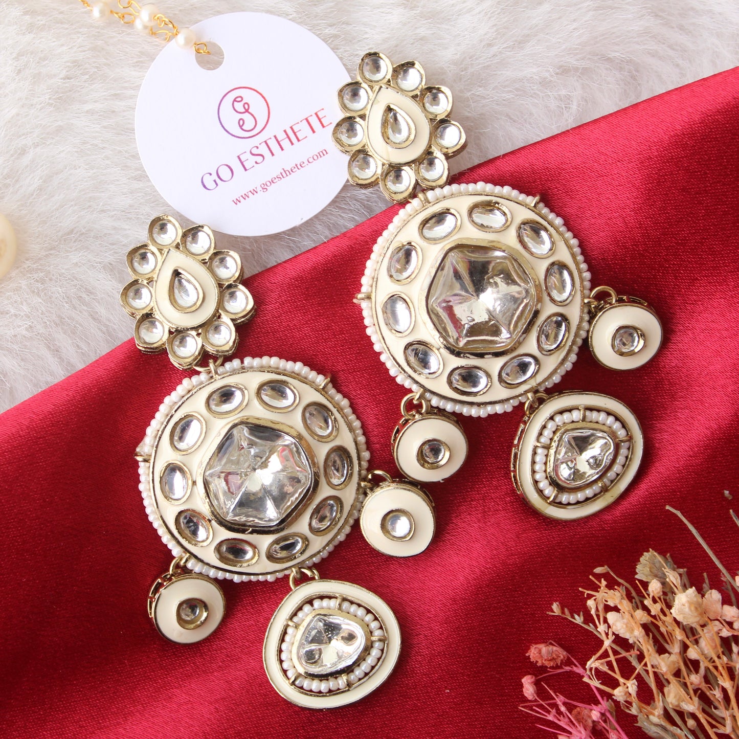 White Uncut Kundan Work Long Earrings