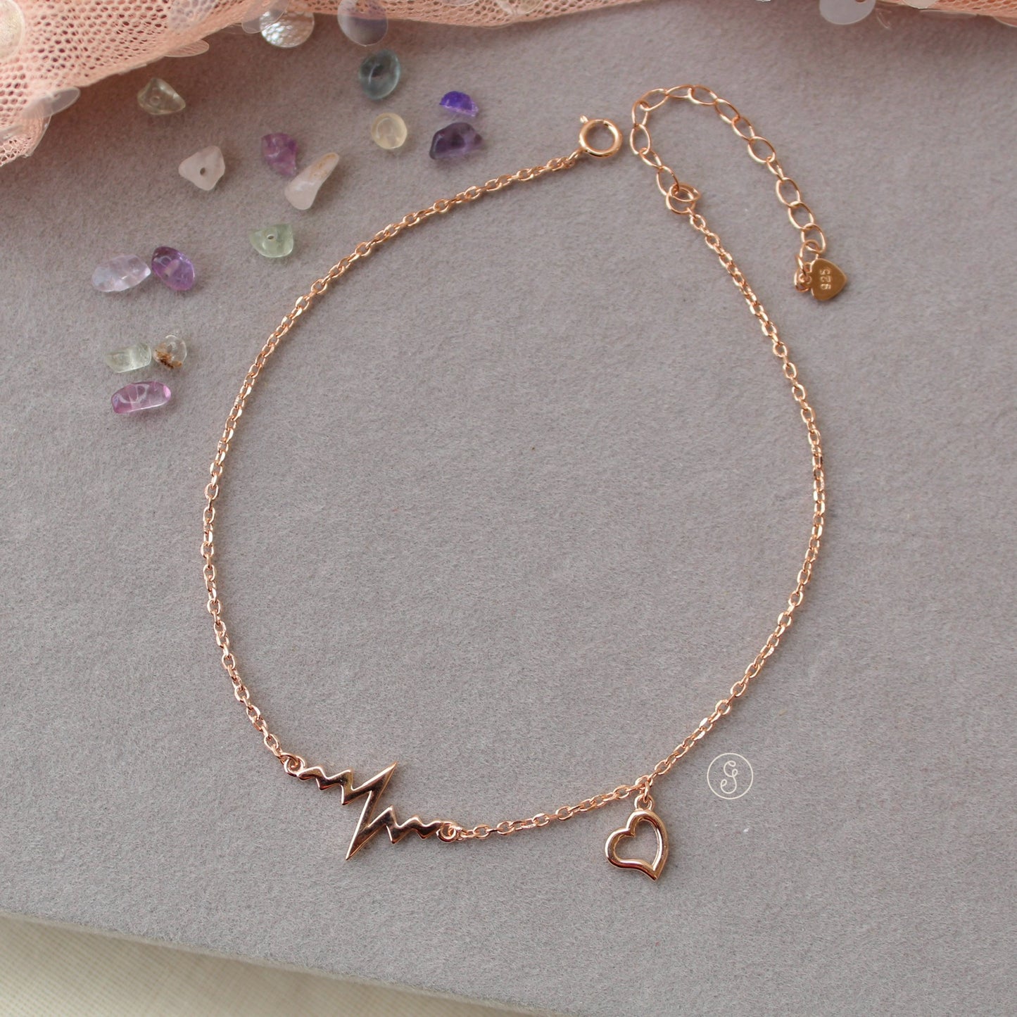 92.5 Pure Silver Rose Gold Toned Chic Anklet