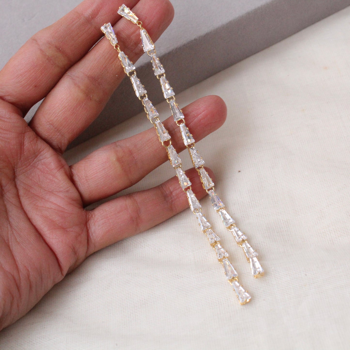 Extra Long Golden Diamonds Chain Earrings