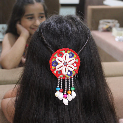 Multicolor Embroidered Mirror Work Hair Brooch Clip