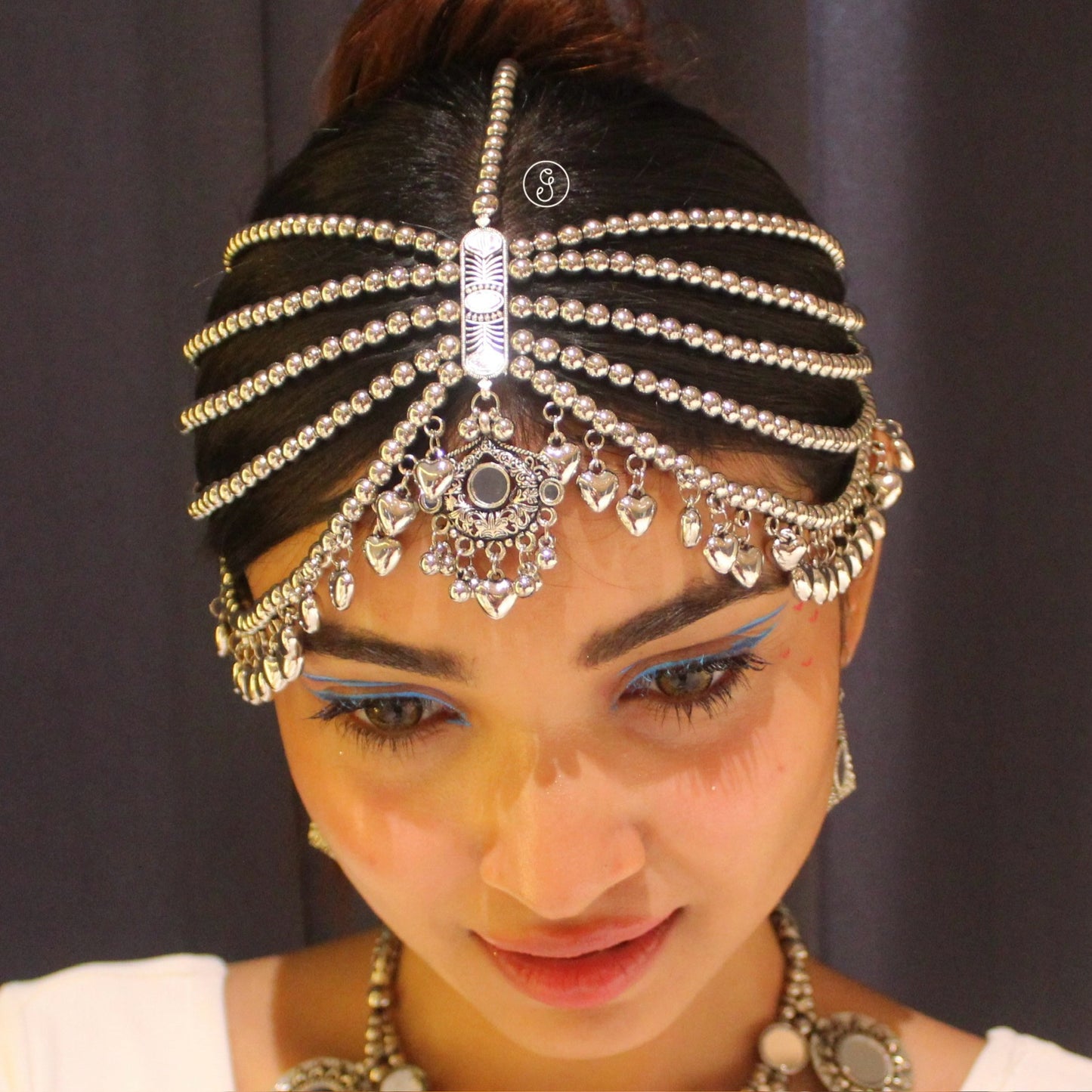 Oxidized Multi-Layered Damini Style Maang-Tika