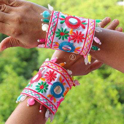 Colourful Embroidered Pair Of Bracelets