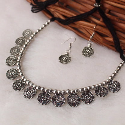 Elegant Oxidised Silver Choker Set