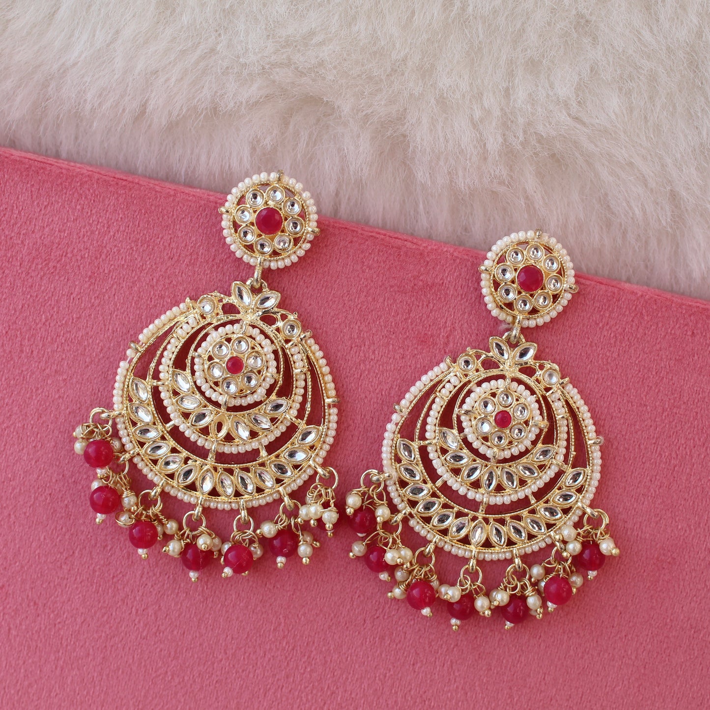 Pretty Pink Kundan & Beads Embellished Earrings