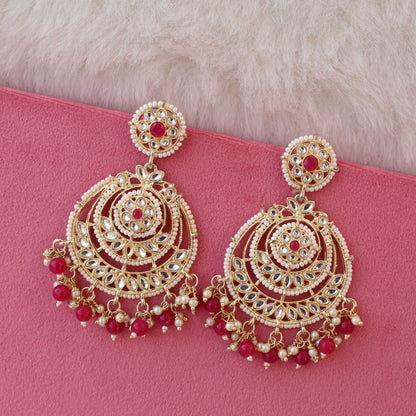 Pretty Pink Kundan & Beads Embellished Earrings