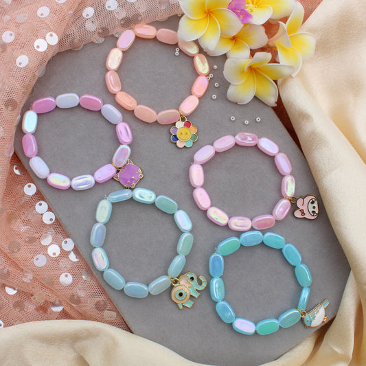 (Set of 5) Pastel Charm Stretchable Bracelet for Girls